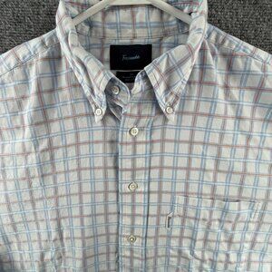 Faconnable Blue Orange Check All Cotton Button-Down XL French Shirt Long Sleeve